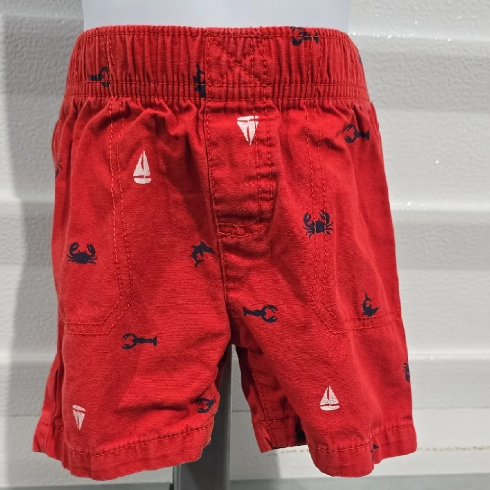 Carter's Red Relaxed Fit Shorts with Embroidered Pattern‎